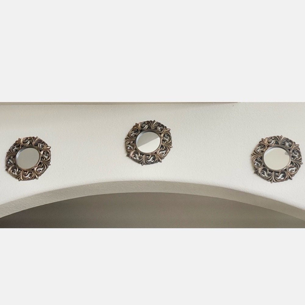 3pc Vintage Style Ornate Small Round Accent Mirrors Antique